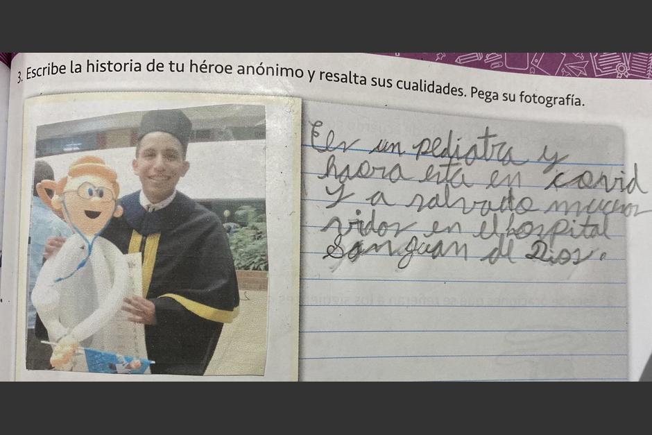 El alumno plasm&oacute; en su tarea al personaje que a su criterio, es todo un h&eacute;roe. (Foto: captura pantalla)&nbsp;