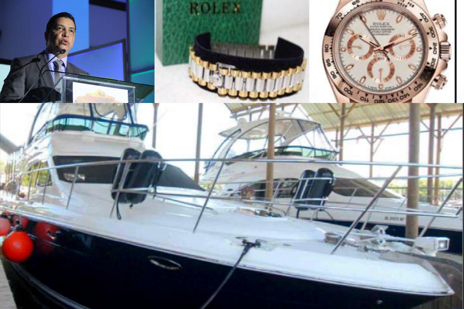 Erick Archila recibió en sobornos Q75 millones y utilizó el dinero para comprar apartamentos, carros, joyería, al menos un yate. (Fotos: archivo y MP) 