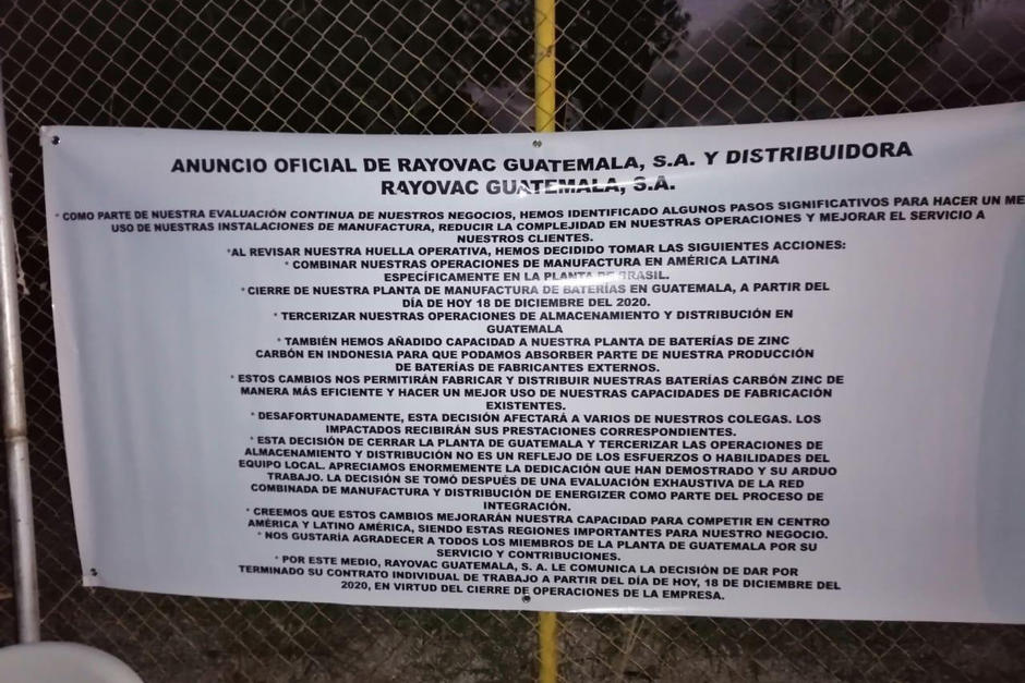 La empresa Rayovac anunció el cierre de su fábrica de manufactura en Guatemala. (Foto: Rayovac)