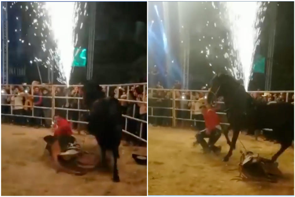 El cantante Jos&eacute; Manuel Figueroa se cay&oacute; del caballo que montaba mientras realizaba una presentaci&oacute;n musical. (Captura Video)