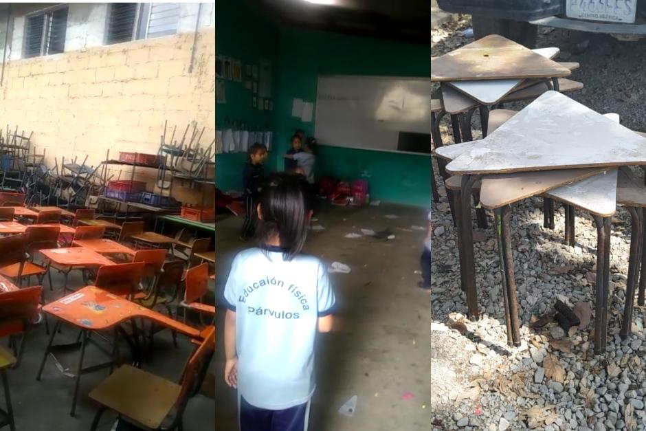 Los niños de preprimaria fueron testigos del momento que los escritorios fueron retirados de su clase. (Fotos: captura de pantalla)&nbsp;