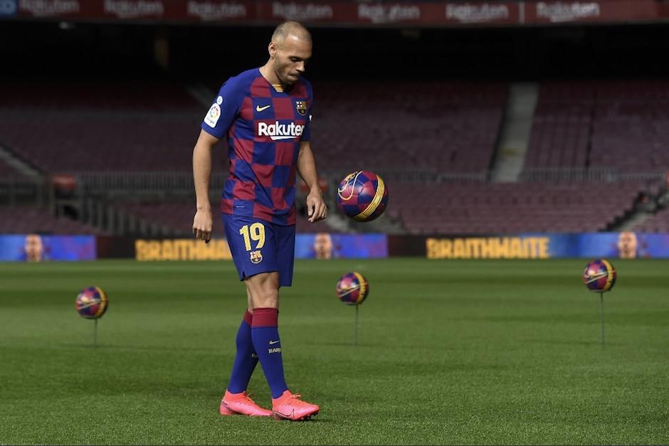 Martin Braithwaite durante su presentación en el Camp Nou como nuevo jugador del Barcelona. (Foto: AFP)
