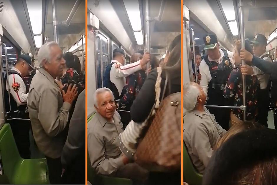 Una mujer intent&oacute; bajar a la fuerza a un abuelito en el metro de la ciudad de M&eacute;xico. (Foto: Captura de video)