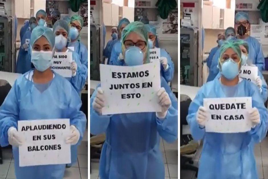 En el video aparecen los doctores con unos carteles en la mano y cada uno muestra un peque&ntilde;o mensaje (Foto: captura de pantalla)