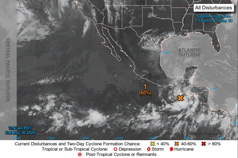 El Sistema de Baja Presi&oacute;n contin&uacute;a avanzando en las costas del Pac&iacute;fico. (Foto: Conred)&nbsp;