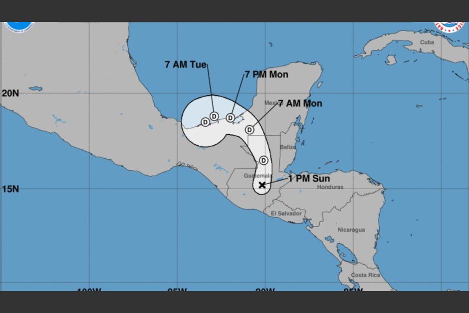 La depresi&oacute;n tropical Amanda contin&uacute;a su curso a la zona norte del pa&iacute;s. (Foto: Insivumeh)&nbsp;
