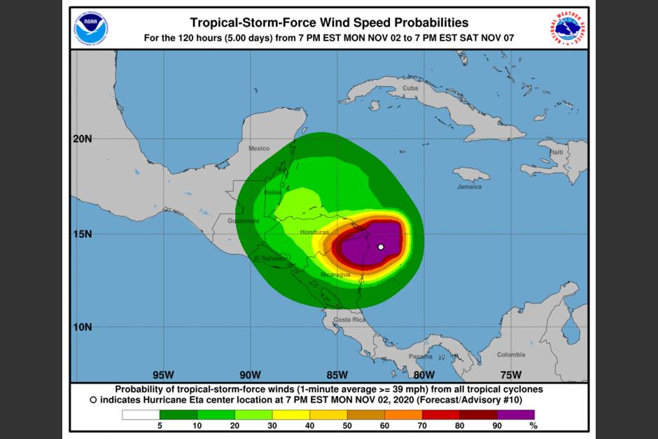 El potente hurac&aacute;n Eta se fortaleci&oacute; a categor&iacute;a 4 antes de tocar Nicaragua. (Foto: Centro Nacional de Huracanes)&nbsp;
