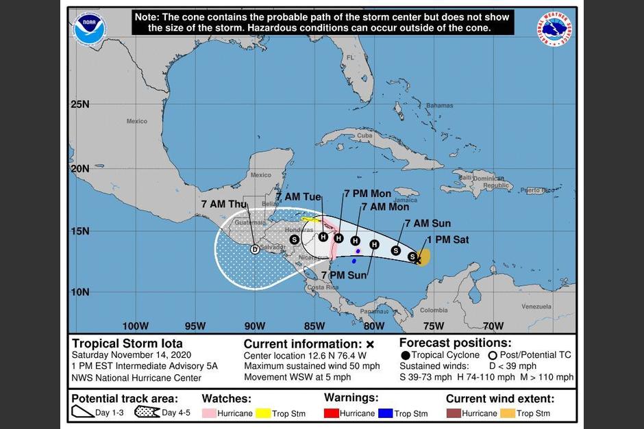 La trayectoria ha cambiado seg&uacute;n el Insivumeh. (Foto: captura pantalla)&nbsp;