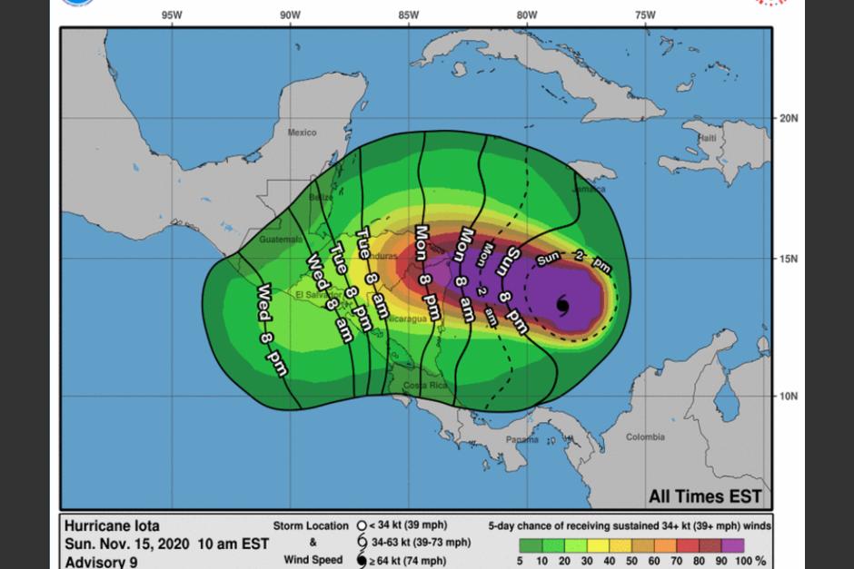 Es una situación muy peligrosa para Centroamérica, según lo ha dicho el Centro Nacional de Huracanes. (Foto: captura de pantalla)&nbsp;