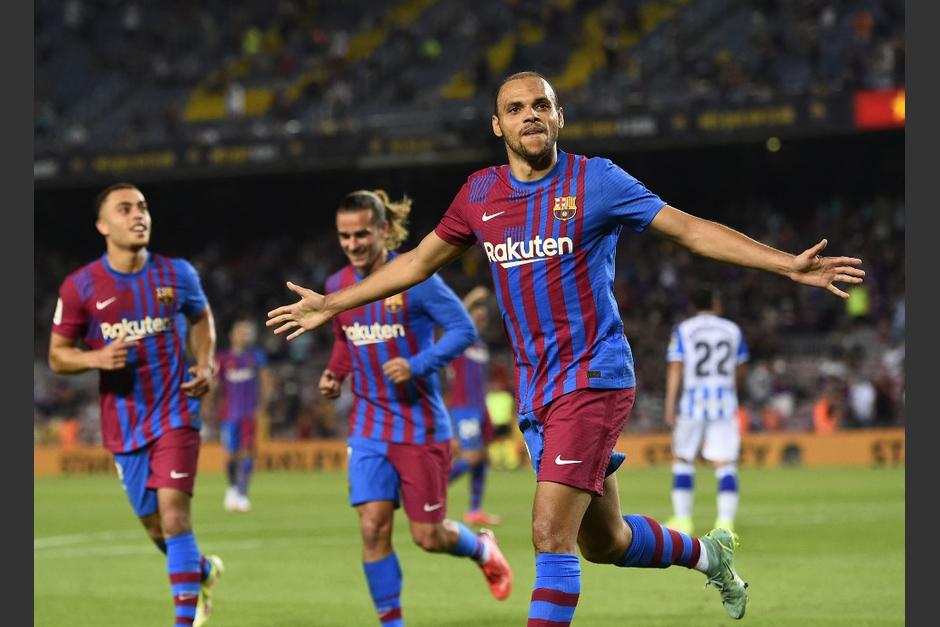 Martin Braithwaite levanta la mano para convertirse en uno de los goleadores del Barcelona en esta temporada. (Foto: AFP)