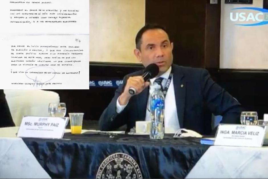 Murphy Paiz env&iacute;o un manuscrito donde renuncia a ser rector de la Usac. (Foto: archivo)&nbsp;