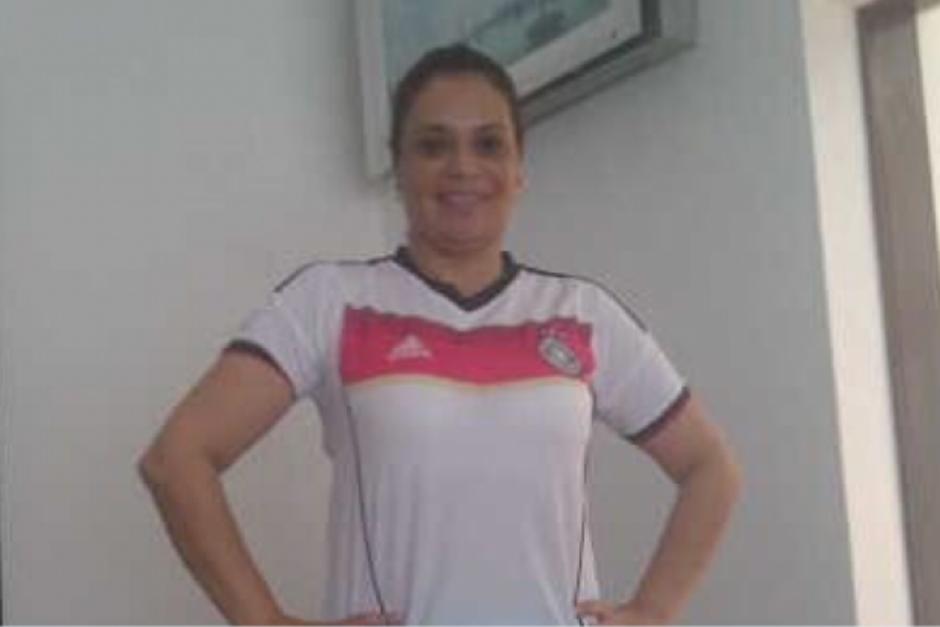 Roxana Baldetti us&oacute; en 2014 una playera de la Selecci&oacute;n de Alemania para mostrar su gusto por ese equipo. (Foto: archivo)&nbsp;