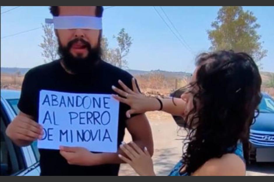 El hombre no se esperaba el castigo que su novia le dio por abandonar a "Navy", su mascota. (Captura Video)