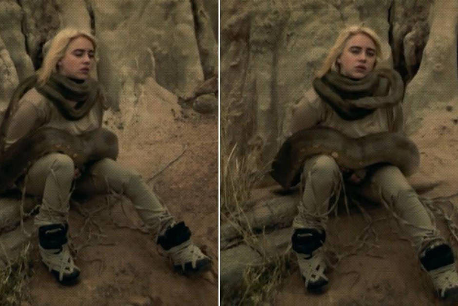 Billie eEllish tiene una serpiente alrededor de su cuerpopar un video. (Foto: Oficial)
