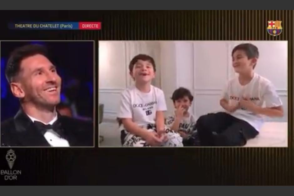 Lionel Messi recibió su séptimo balón de oro y su hijo, Mateo lo sorprendió con una broma. (Foto: Captura de pantalla)