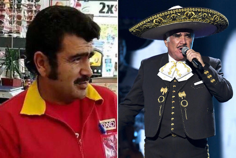 Trabajador de un comercio mexicano muy parecido a Vicente Fernández es solicitado pro los internautas para hacer bioserie de Vicente Fernández. (Foto: Redes Sociales y AFP)&nbsp;