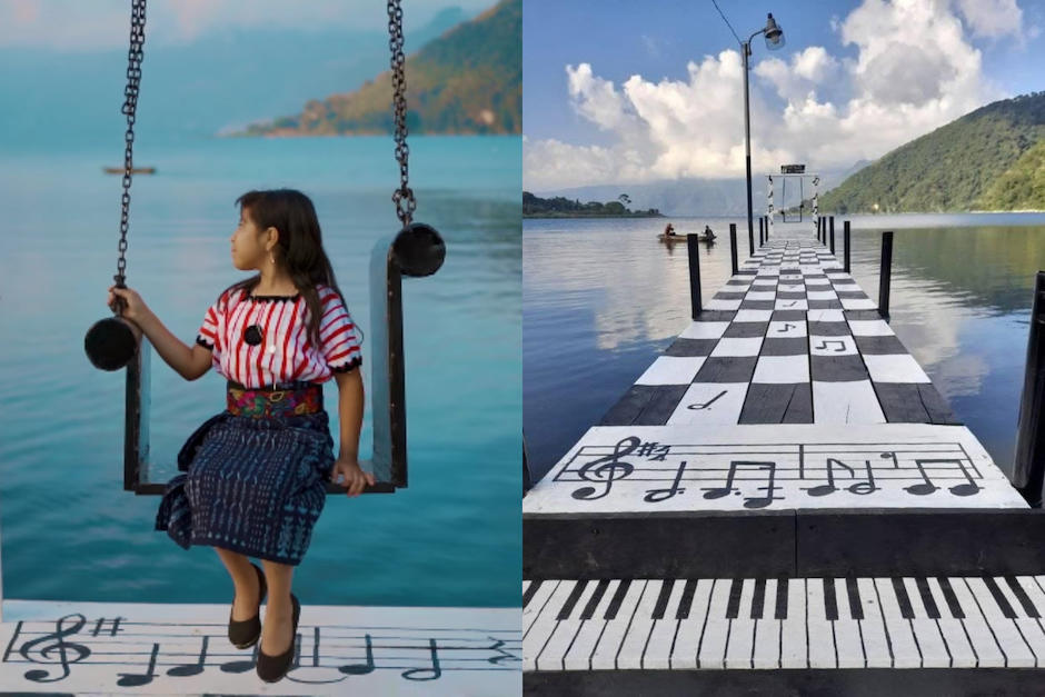 San Lucas Tolim&aacute;n intervino art&iacute;sticamente su muelle para invitar c&aacute;lidamente al turismo. (Fotos:Gladys Cojtin y captura de video)