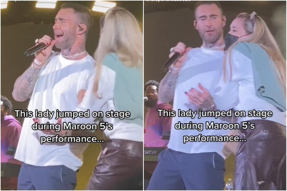 El cantante qued&oacute; sorprendido con la presencia de la mujer que lo abraz&oacute; con fuerza y provoc&oacute; incomodidad. (Captura Video)