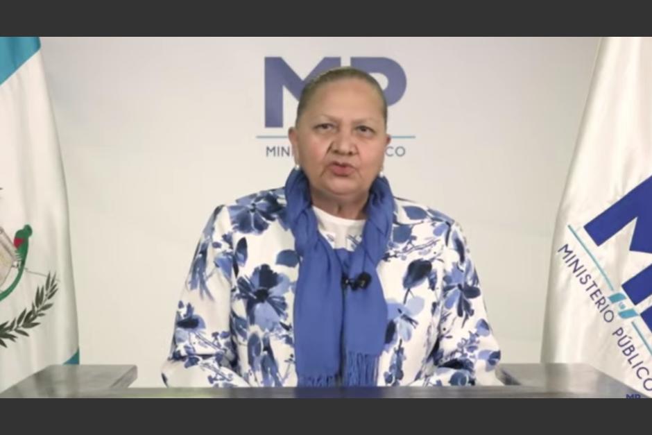 La Fiscal General del Ministerio Público compareció en un mensaje a la población. (Foto: captura pantalla/Soy502)&nbsp;