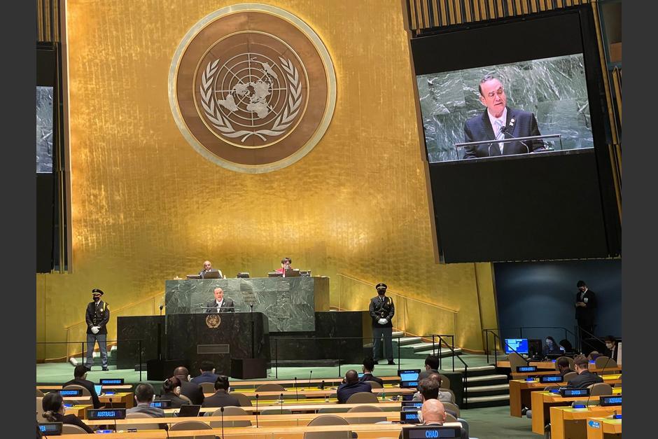 El presidente Alejandro Giammattei participó en la 76 Asamblea General de la ONU en Nueva York, EE.UU. (Foto: Presidencia)