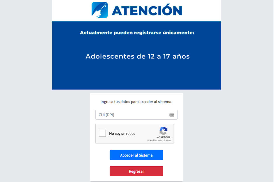 Guatemala inició la inscripción de menores de entre 12 y 17 años para vacunación. (Foto: Ministerio de Salud)