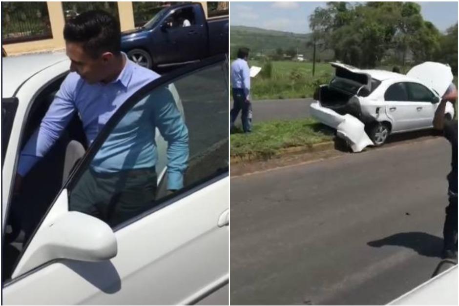 El joven choc&oacute; la parte trasera de otro carro blanco que qued&oacute; empotrado en un arriate. (Captura Video)