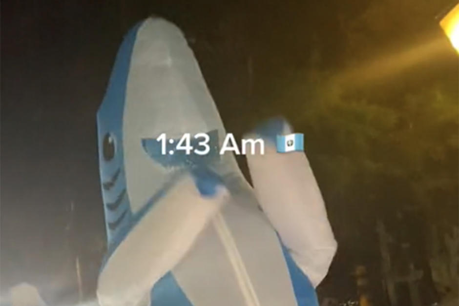 El guatemalteco sorprendió tras utilizar un disfraz de tiburón mientras acampó para poder ser de los primeros en ingresar al concierto de Bad Bunny. (Foto: Archivo/Soy502)