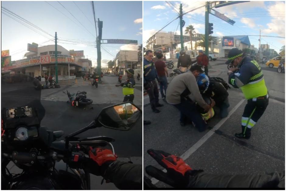 Un motociclista captó con su cámara portátil el percance que se produjo en zona 9. (Captura Video)