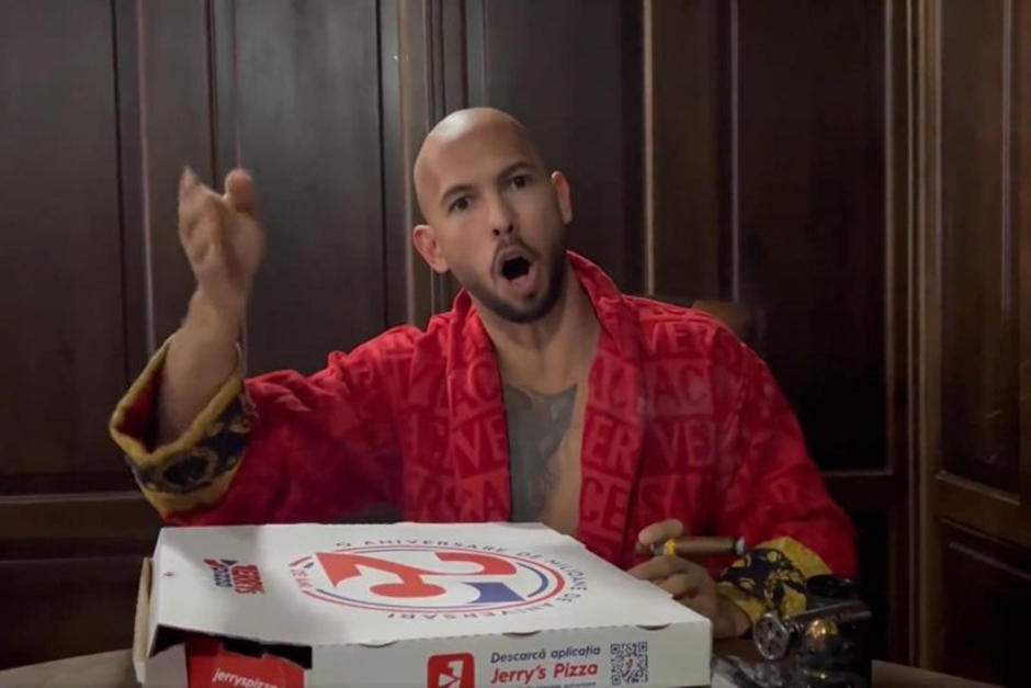 Andrew Tate fue capturado gracias a una caja de pizza que apareci&oacute; en un video reciente. La polic&iacute;a lo buscaba por el delito de trata de personas. (Foto: redes sociales)