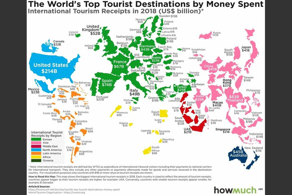 Un estudio estim&oacute; los beneficios econ&oacute;micos del turismo a nivel global. (Gr&aacute;fica: How Much)