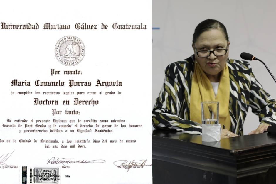 Consuelo Porras presentó como crédito académico el título de Doctora en Derecho, que según denuncias públicas, habría obtenido a través de una tesis que plagió a un difunto. (Fotos. Soy502)&nbsp;
