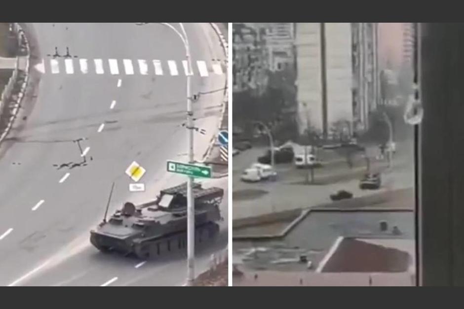 Un video que circula en redes sociales muestra el momento en que un tanque ruso pasa por encima de un carro civil ucraniano. (Foto: redes sociales)&nbsp;