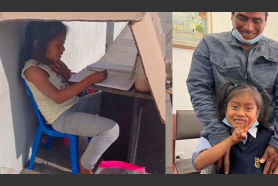 Ni&ntilde;a que estudiaba bajo unos cartones recibi&oacute; una beca y ya puede ir a la escuela. (Foto: Facebook)