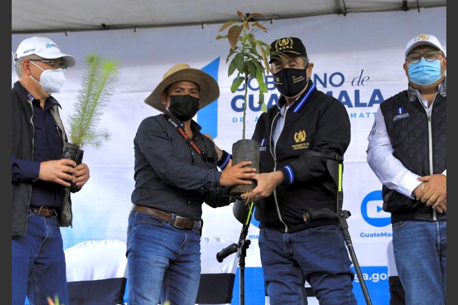 El presidente Alejandro Giammattei entregó plantas agroforestales a campesinos de Chimaltenango. (Foto: Gobierno de Guatemala)&nbsp;
