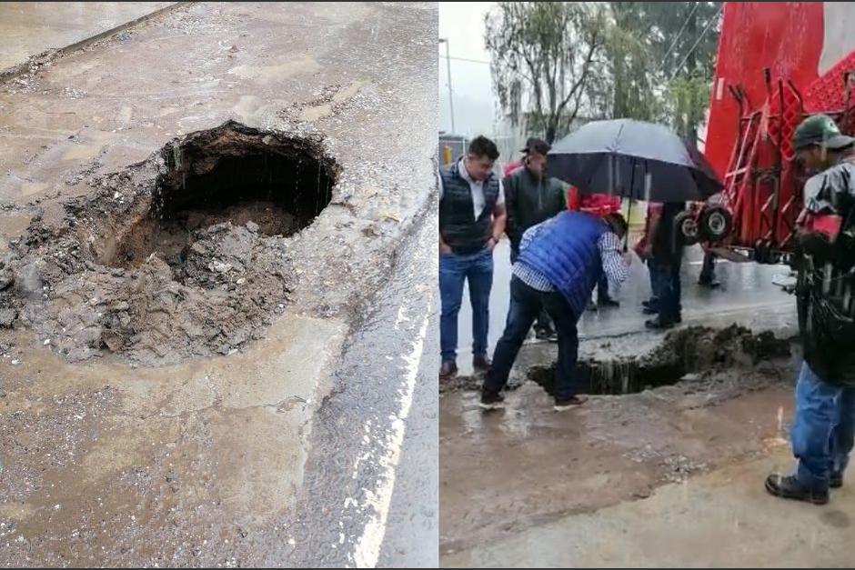 Un drenaje colaps&oacute; en la calle principal de Jalapa y provoc&oacute; un hundimiento. (Foto: Cortes&iacute;a)