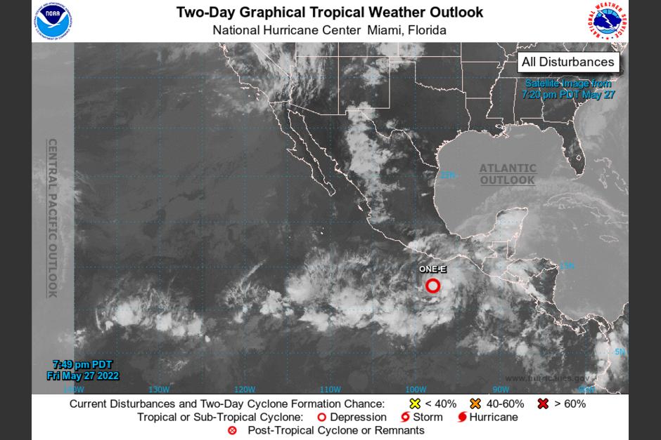 El sistema de baja presión que estaba siendo monitoreado se convirtió en Depresión Tropical llamada UNO-E. (Foto:&nbsp;Centro Nacional de Huracanes de Estados Unidos)