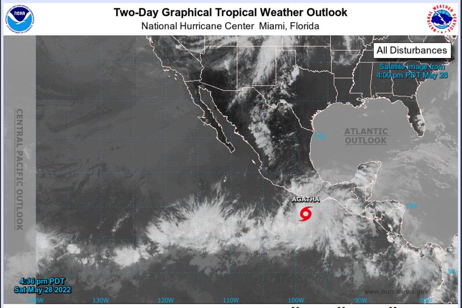 Agatha podría convertirse en huracán. (Gráfica: NOAA)