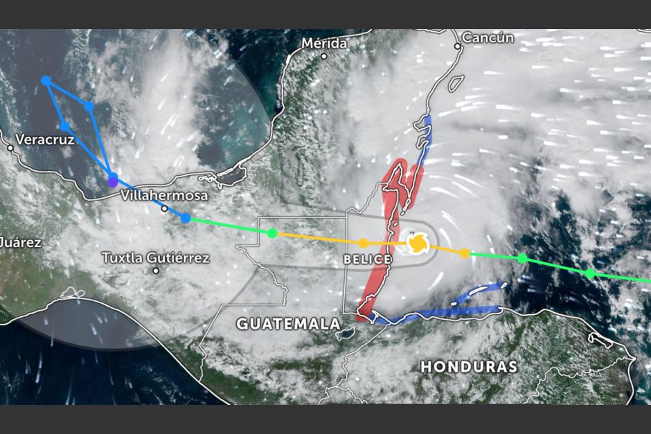 El huracán Lisa podría afectar a Guatemala dos veces por su trayectoria. (Foto: captura de pantalla)