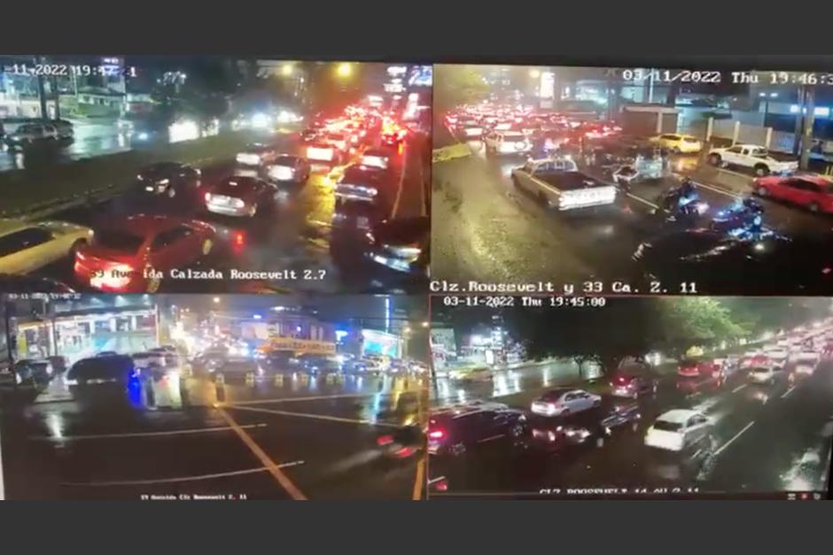 Esta noche de jueves se registran serias complicaciones de tr&aacute;nsito en varios puntos de la Ciudad de Guatemala y Mixco. (Foto: captura de video/Am&iacute;lcar Montejo)