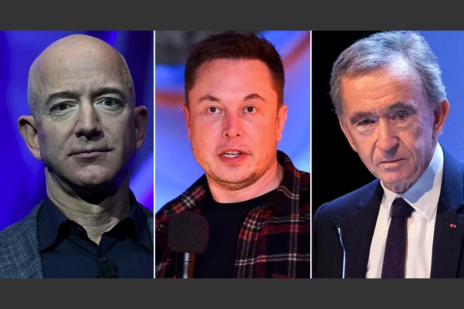 Jeff Bezos, Elon Musk y Bernard Arnault, los hombres más ricos del mundo. (Foto: Infobae)
