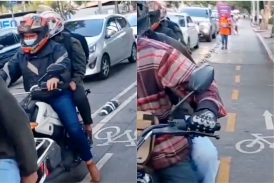 Los motoristas fueron sorprendidos por un agente de la PMT cuando se movilizaban en la v&iacute;a exclusiva para ciclistas. (Captura Video)