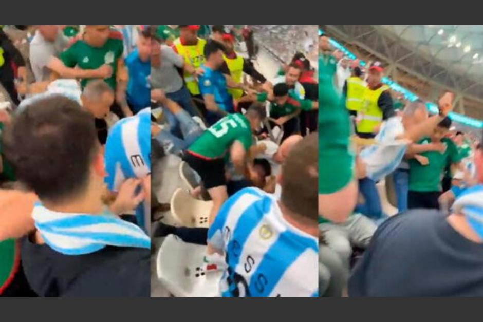 Una pelea entre aficionados de M&eacute;xico y Argentina qued&oacute; grabada en video y circula en redes sociales. (Foto: @adnradiochile)