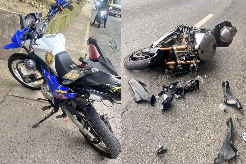 Una motocicleta de la PNC se vio involucrada en un hecho de tr&aacute;nsito en carretera a El Salvador. (Foto: RRSS)