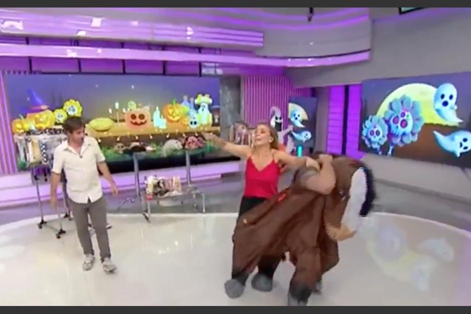 El presentador de televisi&oacute;n, Jos&eacute; Antonio Neme, qued&oacute; atrapado en su disfraz. (Foto: captura video)