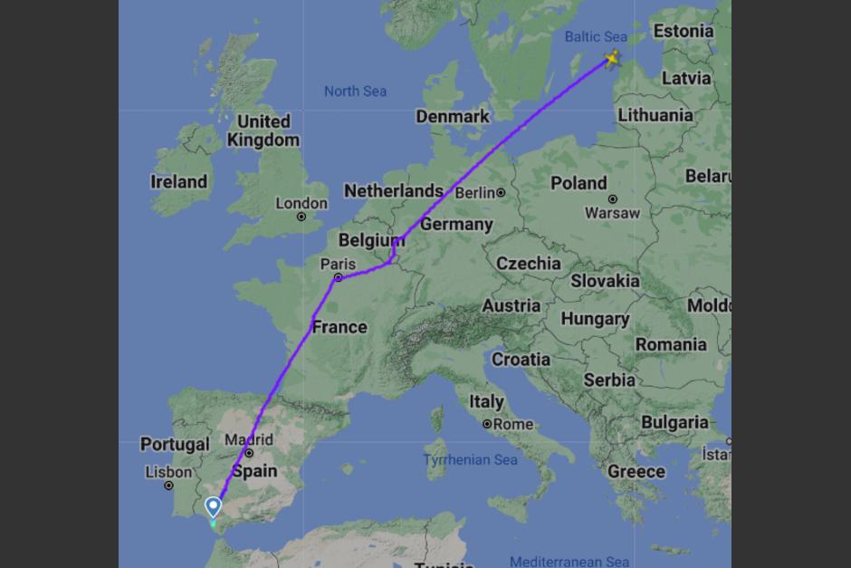 Este es el recorrido que hizo el avión y debía aterrizar el Alemania. (Gráfica: Flight Radar 24)