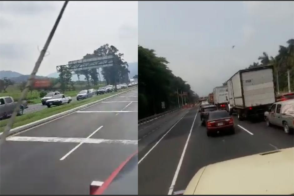 En la autopista Palín Escuintla se encuentra con alta carga vehicular. (Foto: captura de pantalla)