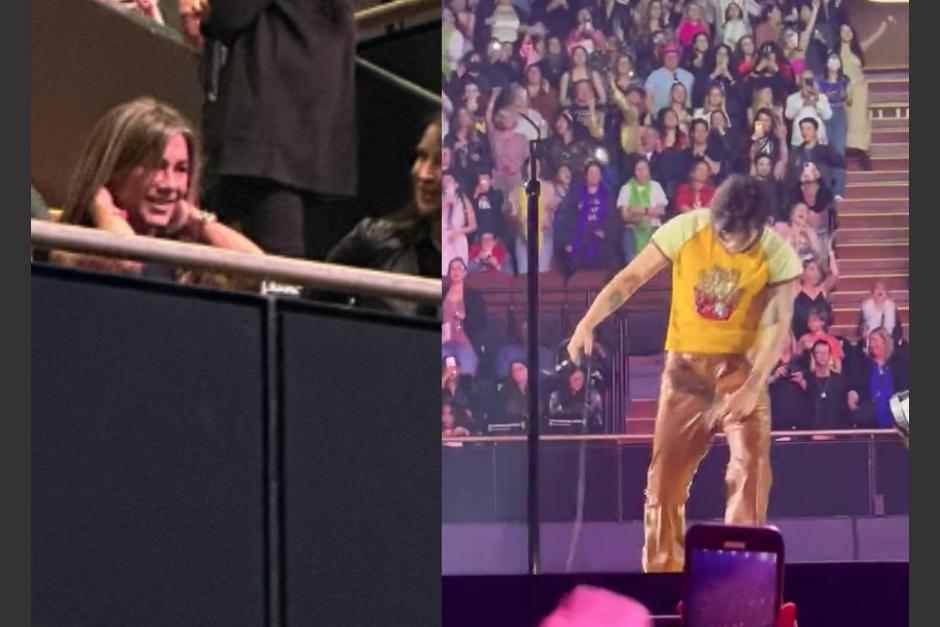 A Harry Styles no le qued&oacute; m&aacute;s que cubrirse luego de que se les rasgaran los pantalones. (Foto: captura de pantalla)