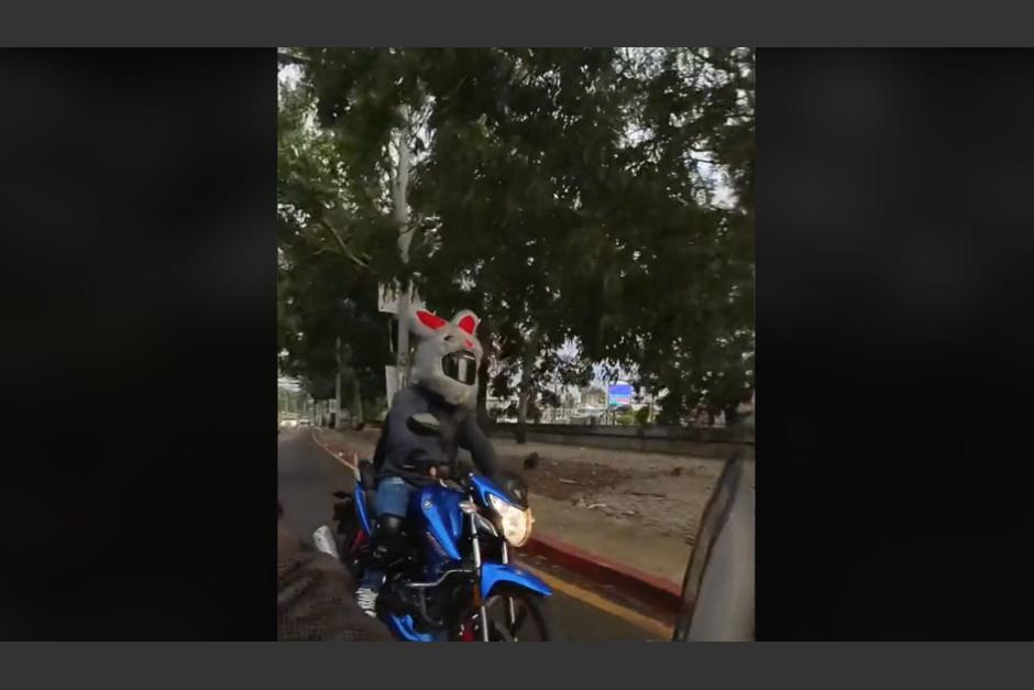 Un motorista utiliz&oacute; un peculiar casco en pleno tr&aacute;nsito de El Obelisco y llam&oacute; la atenci&oacute;n en redes sociales. (Foto: captura de pantalla)&nbsp;