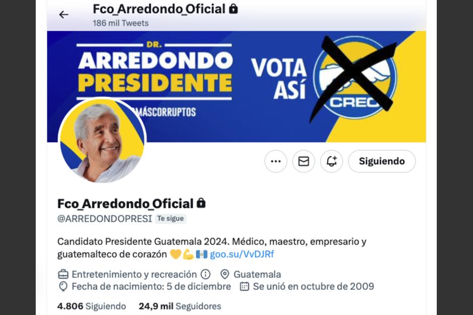 El partido CREO asegur&oacute; que la cuenta de Twitter de Francisco Arredondo ser&aacute; temporal. (Foto: captura de pantalla)