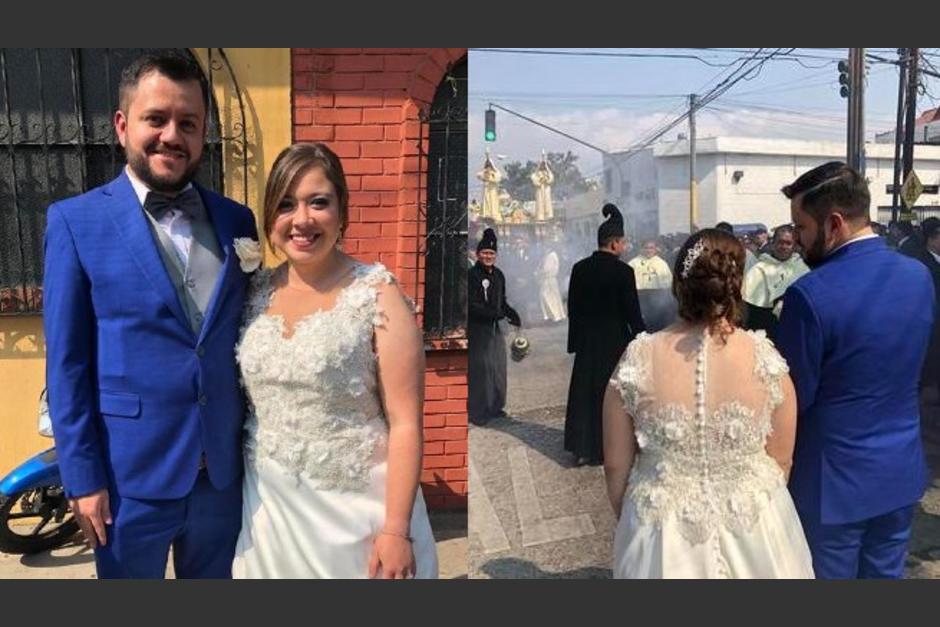 La pareja decidió continuar sus votos matrimoniales en la procesión del Señor Sepultado Cristo del Amor.&nbsp; (Foto: Radio Estrella)